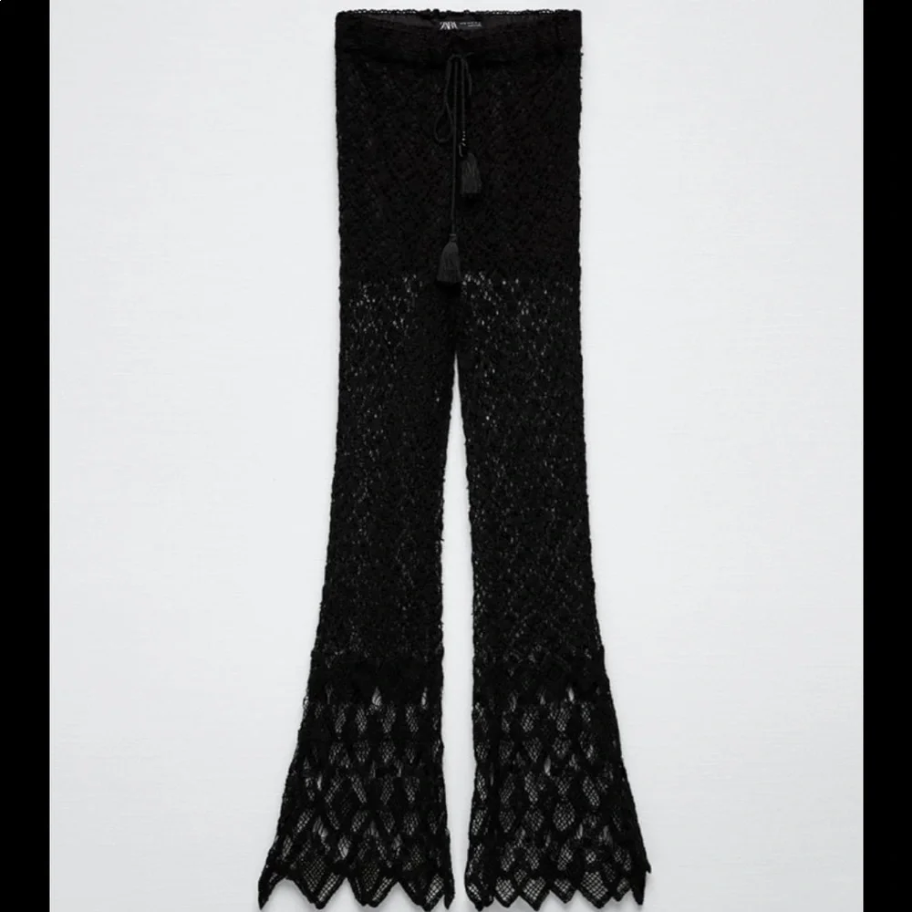 Zara crochet flared knit pants with tassels and beads - Picture 13 of 16